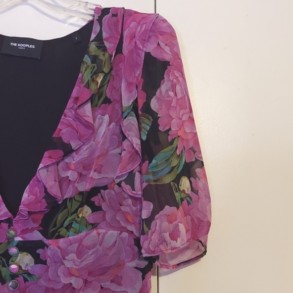 The Kooples Floral Print Short Sleeve Frilly Dress with Ruffle Details Size S/M - Picture 6 of 16